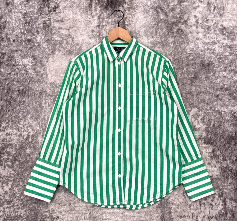 J Crew Garcon Shirt 2 Womens Cotton Poplin Striped Green